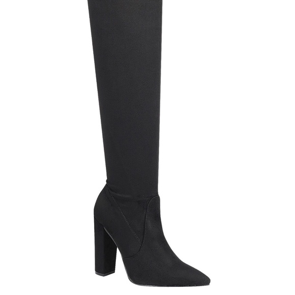 Black Over The Knee Boots Pointed Toe - Picture 6 of 8